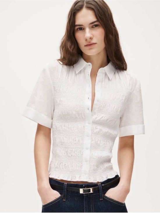 J.Crew Tops - NWT J. Crew Women White Collared Polka Dot Smocked Button Up Shirt Cotton Small